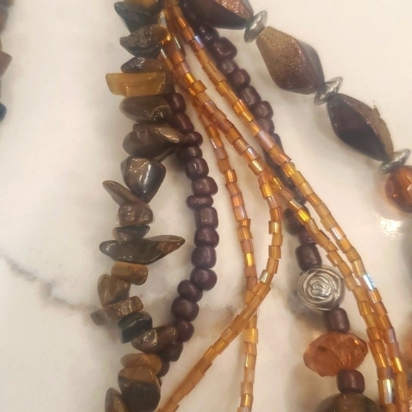Vintage Tigers Eye Gemstone, Glass and Acrylic Handmade Statement Necklace - Picture 8 of 12